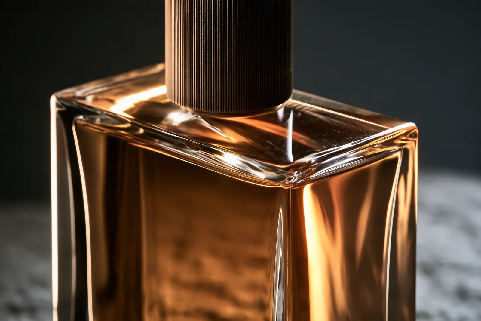 Macro del vetro del flacone di profumo
