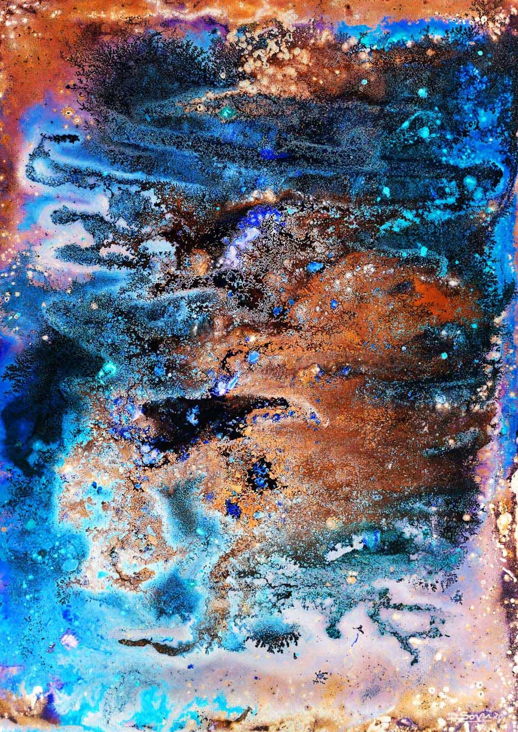 Superficie astratta in blu elettrico e arancio bruciato