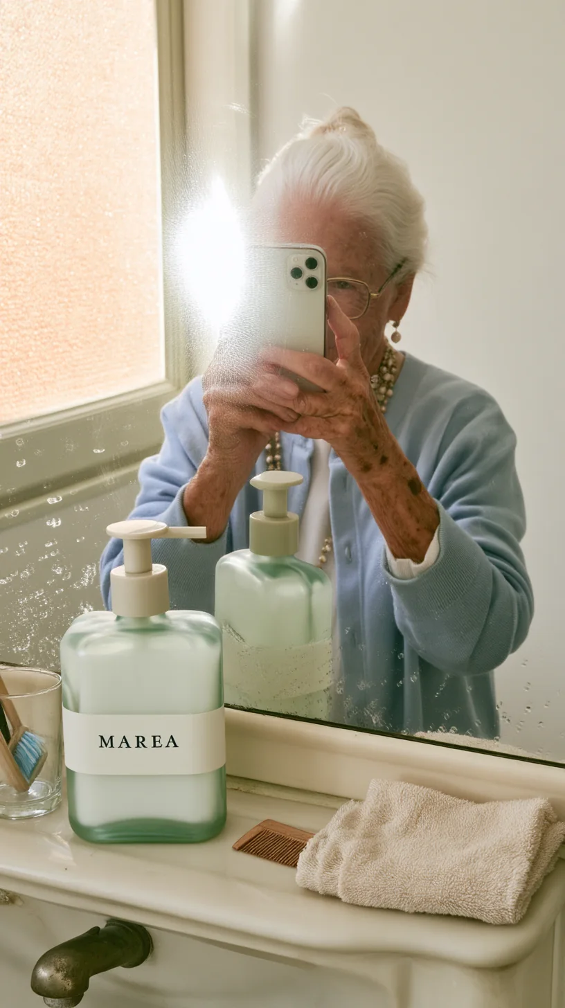 Donna anziana si fotografa allo specchio del bagno