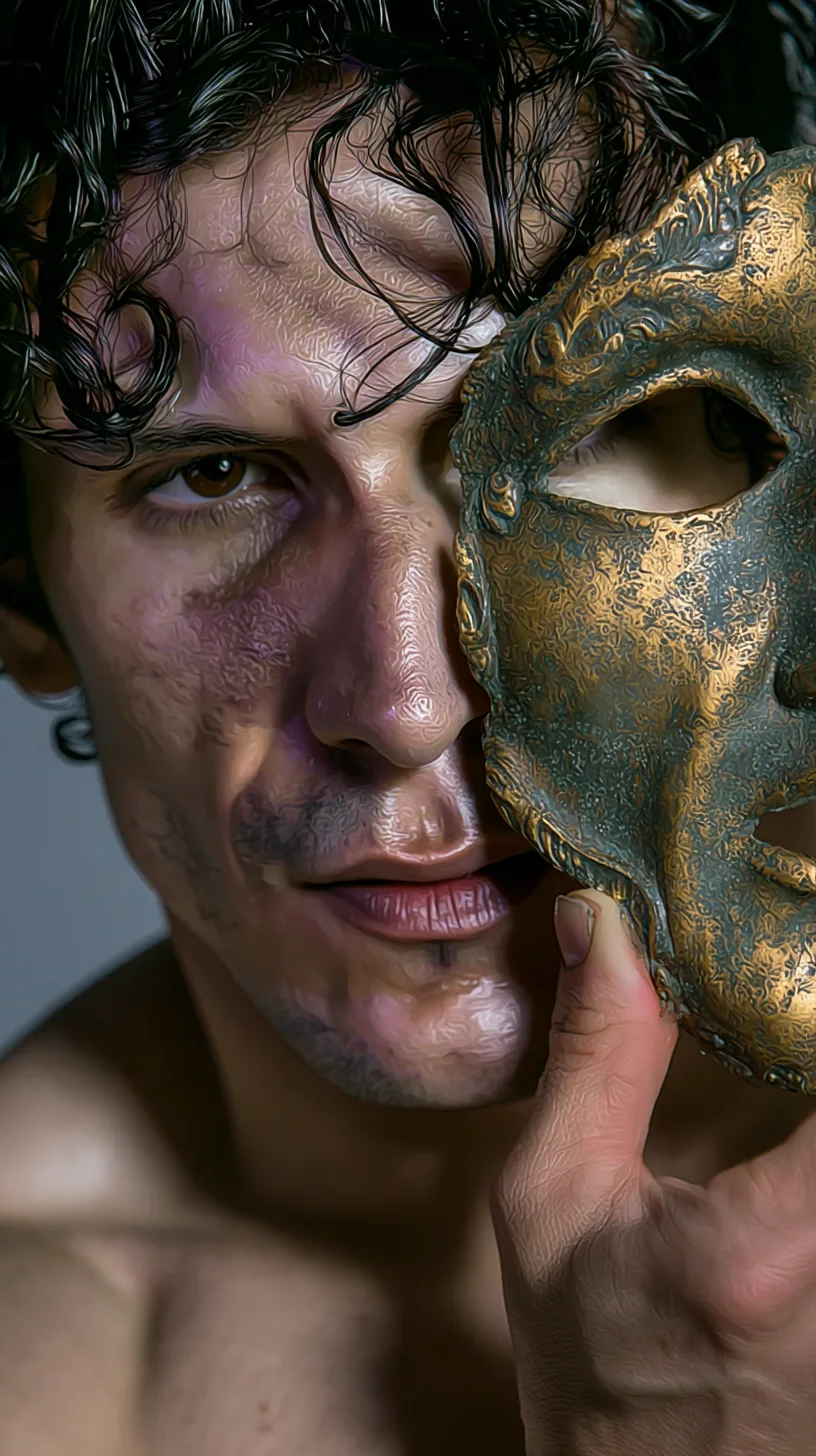 Metà volto coperta da una maschera teatrale dorata