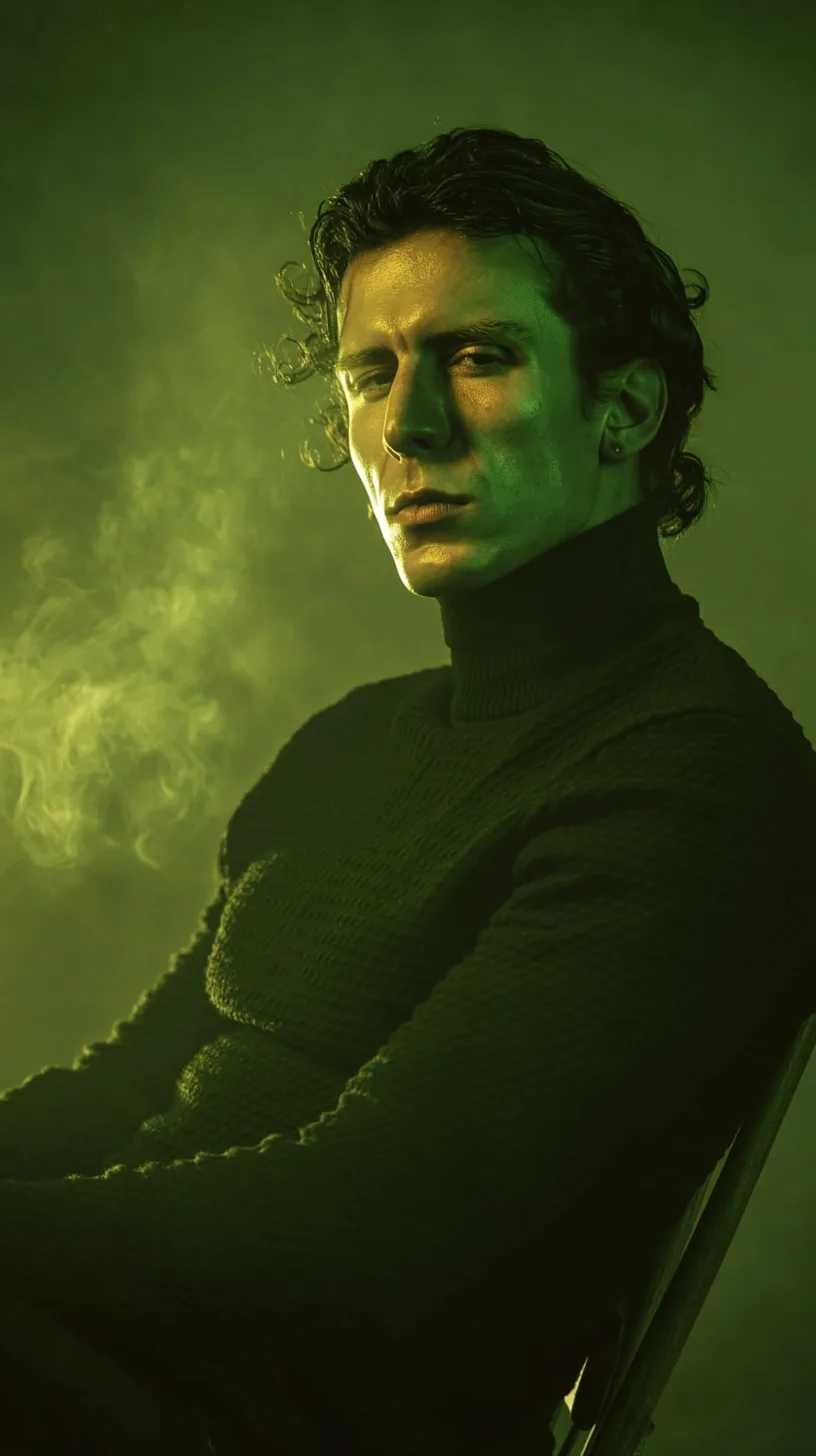 Ritratto di Eugenio Di Fraia in dolcevita, avvolto da fumo verde — ritratto generativo