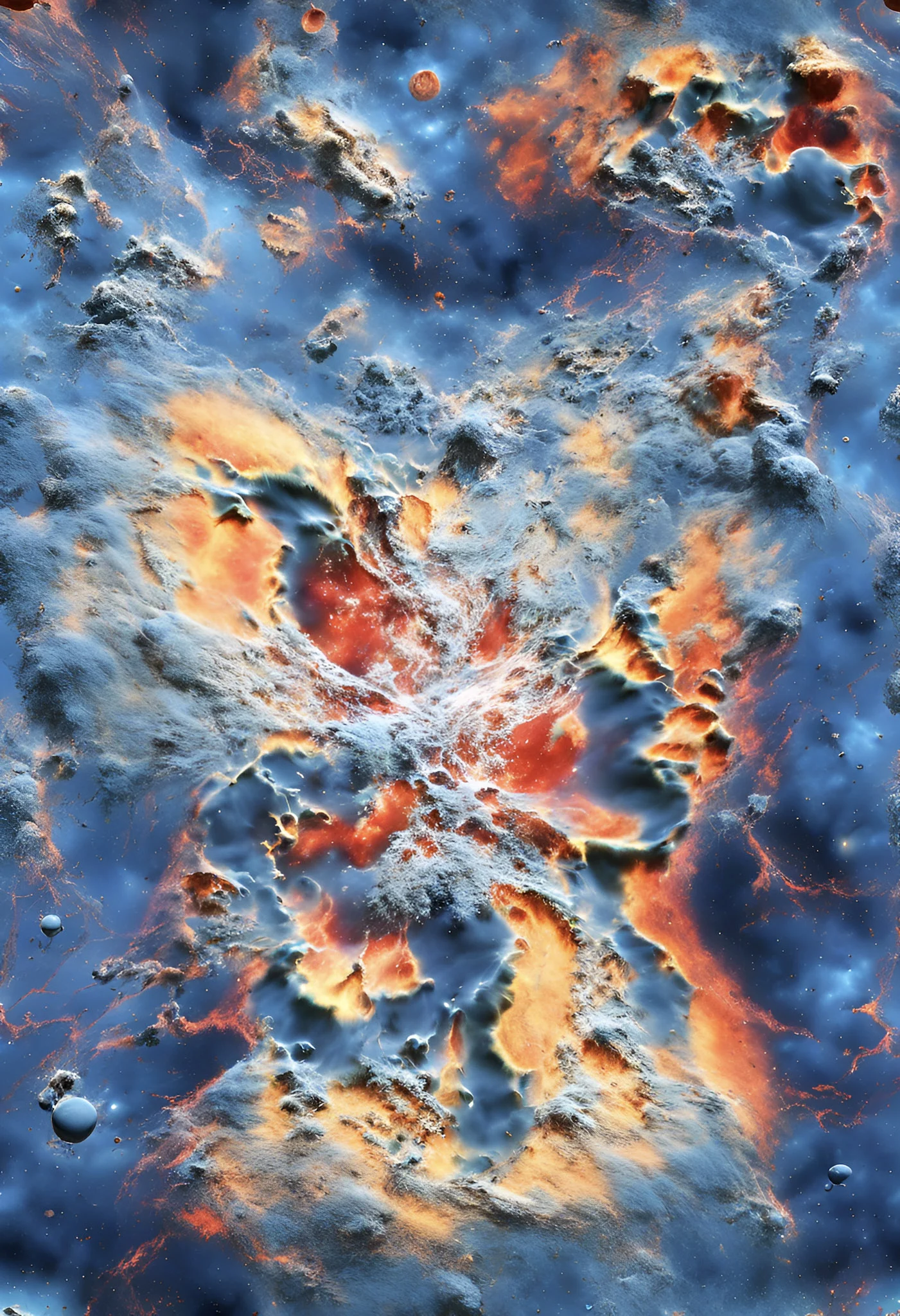 Rilievi blu e arancio attraversati da venature chiare