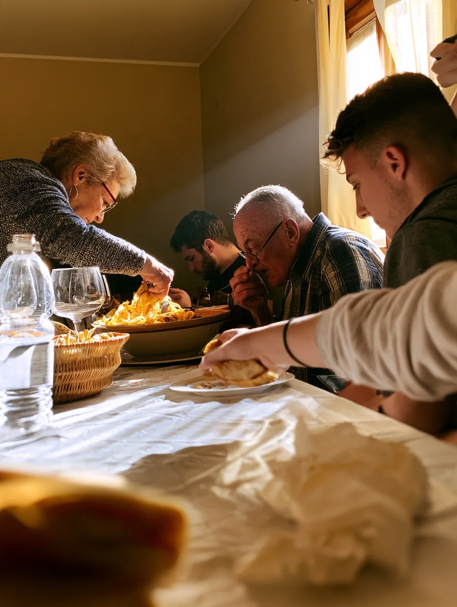 Persone riunite attorno a una tavola apparecchiata