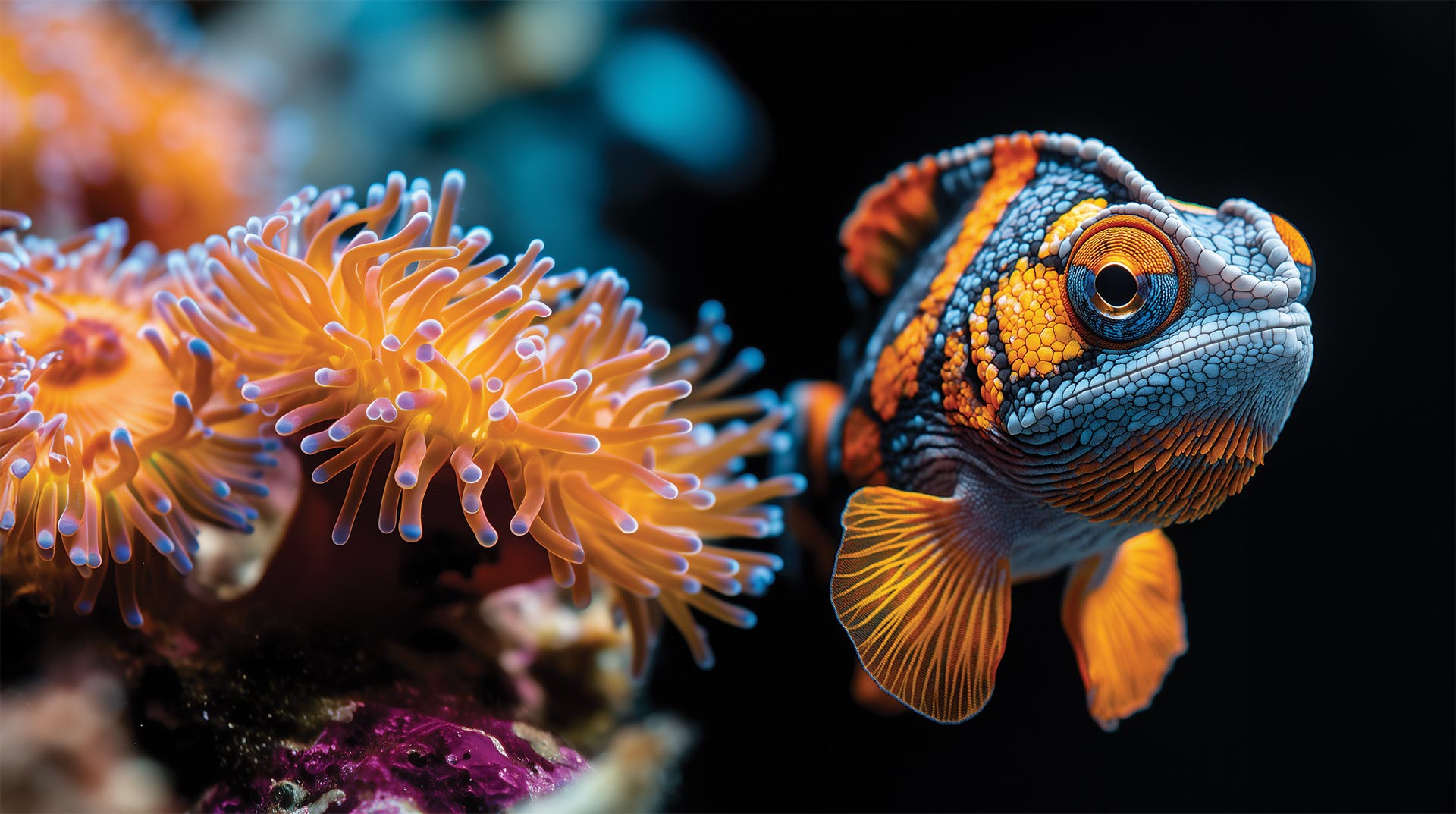 Camaleonte-Pesce Pagliaccio — creatura immaginaria di Natura Mirabilis, © Il Gallo nell’AIA / INPERFECT SRL